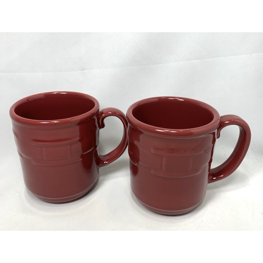 Longaberger Pottery Mugs Ceramic Paprika Red Woven Traditions Set of 2 USA made